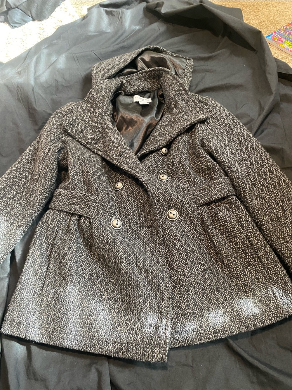 Wool-Blend Hooded Peacoat Jacket - Gray and black